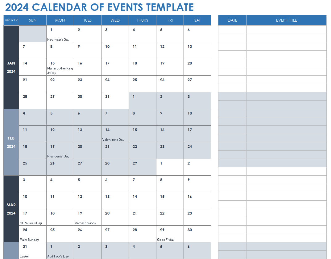 2024 Event Calendar Template Free Elana Harmony