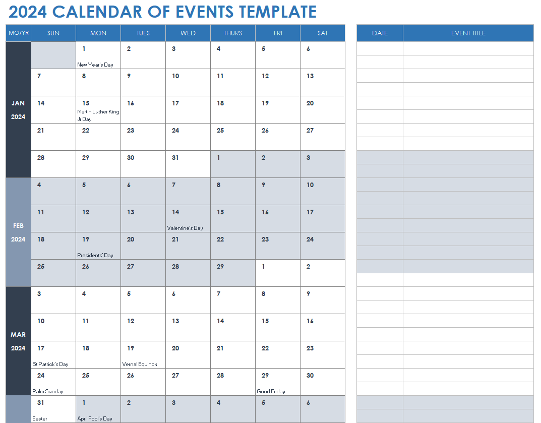 event planner project template excel