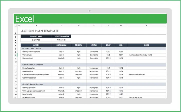 project management plan template excel