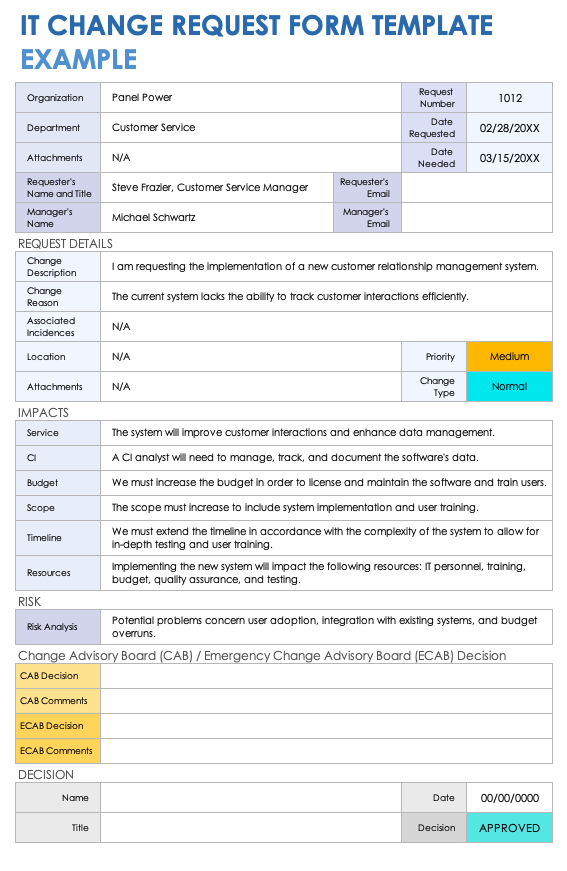 IT Change Request Example Template