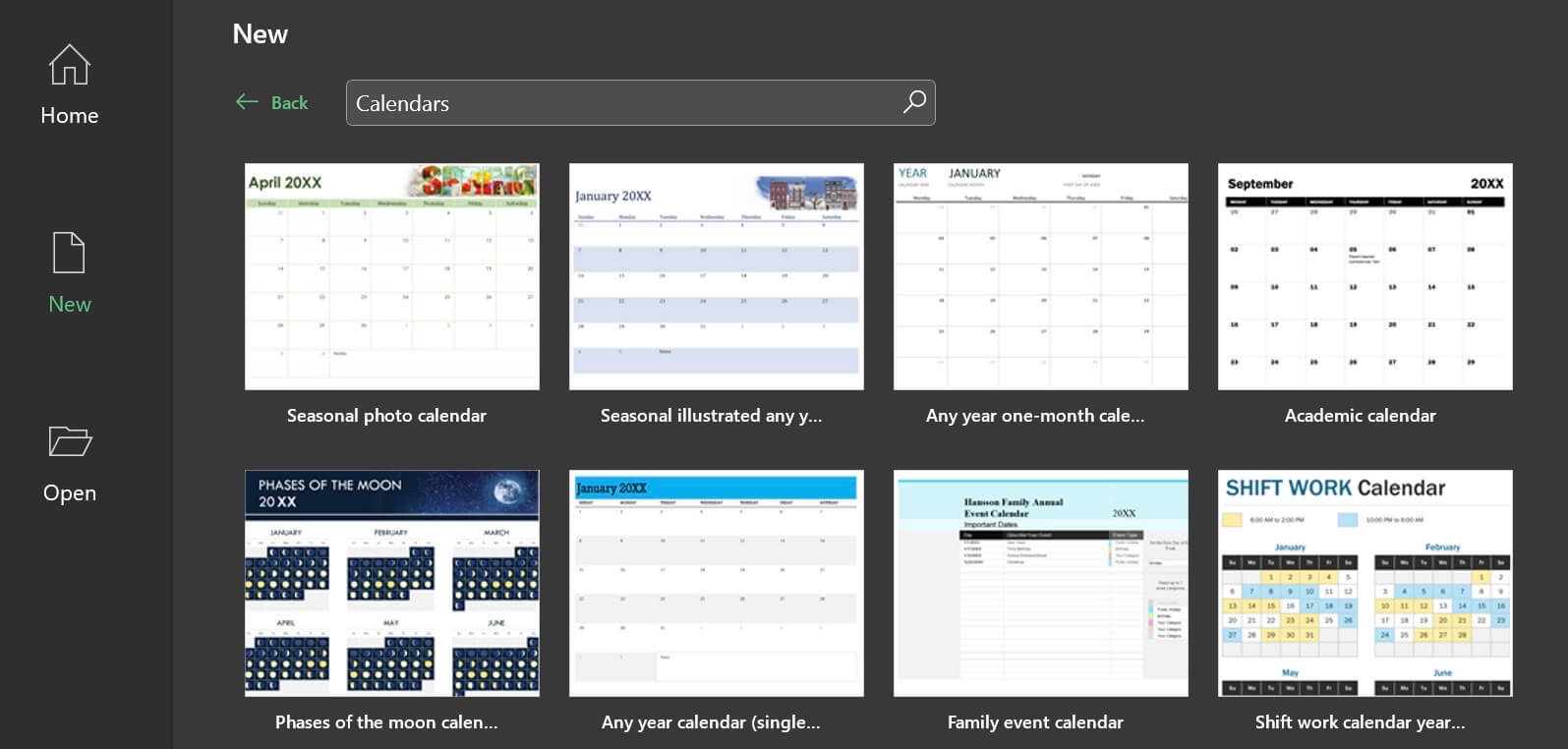 Make Excel Calendar template choices PC