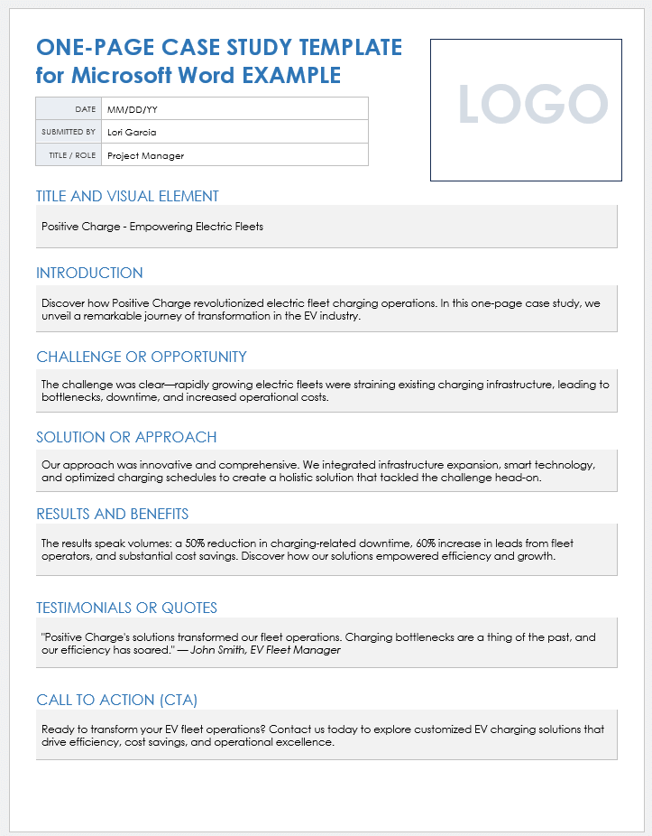 One-Page Case Study Example Template for Microsoft Word