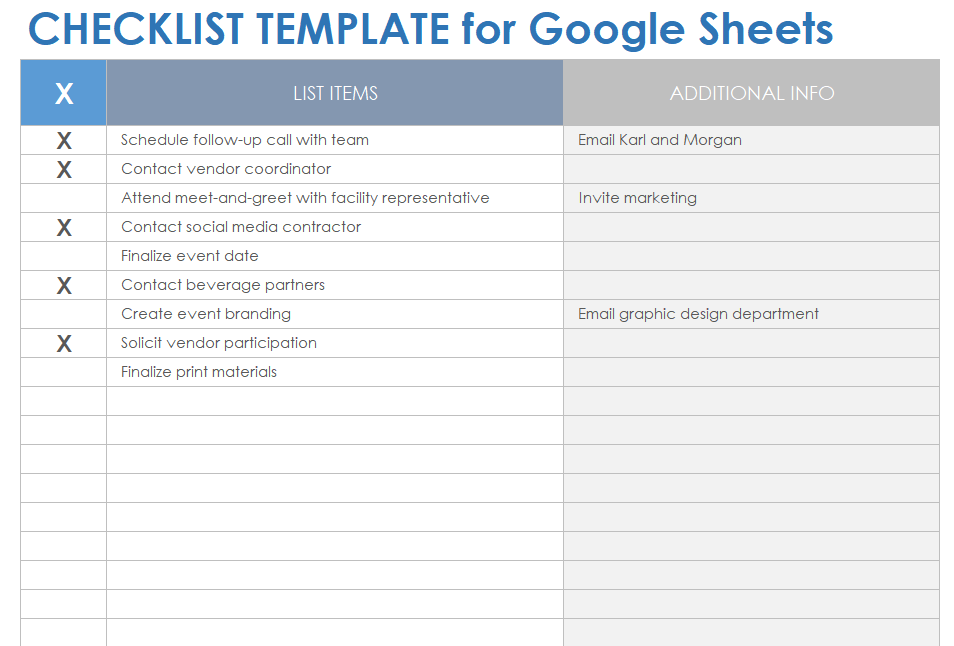 Free Google Sheets Checklist Templates Smartsheet