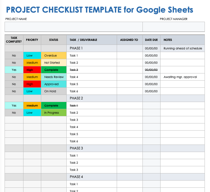 Free Google Sheets Checklist Templates Smartsheet