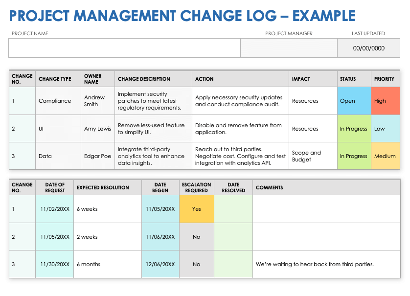 Free Change Log Templates Excel, Microsoft Word & Google Sheets