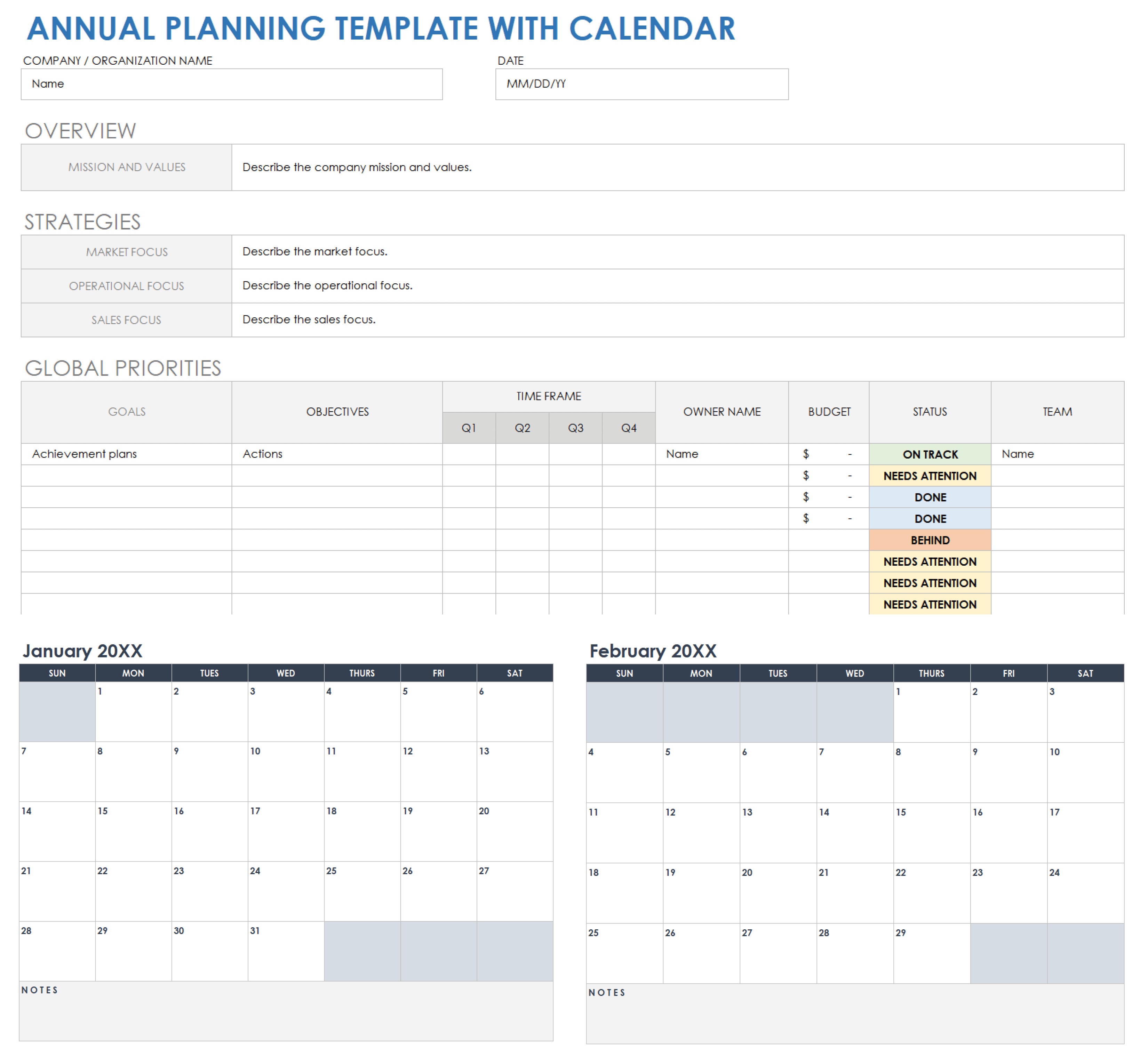 Free Annual Planning Templates | Smartsheet