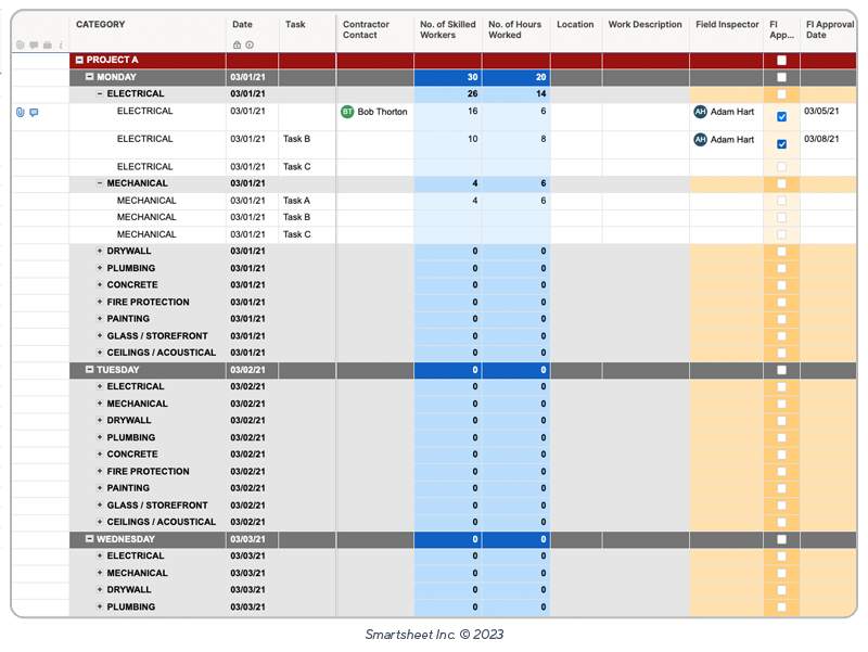 Smartsheet construction daily and weekly inspection report template image
