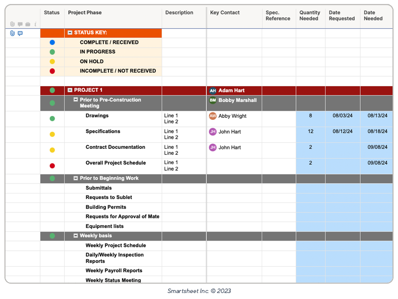 Smartsheet construction documentation tracker template image