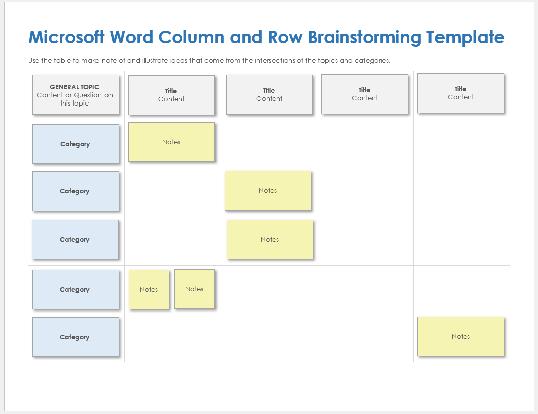 Microsoft Word Column and Row Brainstorming Template