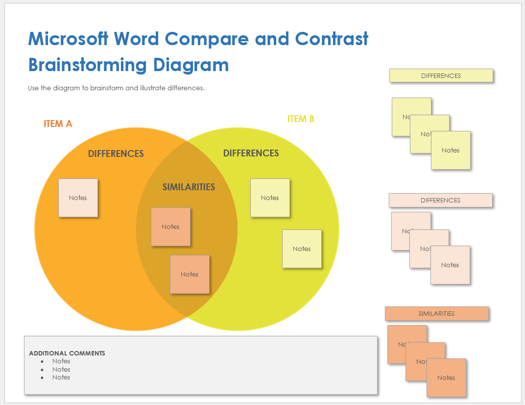 Microsoft Word Compare and Contrast Brainstorming Diagram Template