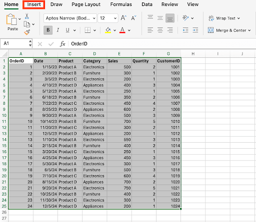Excel Pivot Table Insert Tab