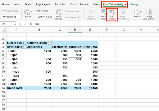 Excel Pivot Table Insert Timeline