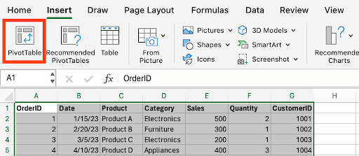 Excel Pivot Table Tab