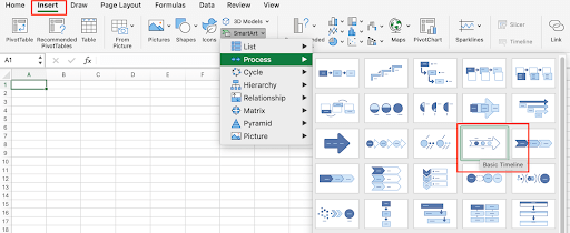 Excel SmartArt insert timeline