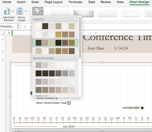 Excel template project timeline color options