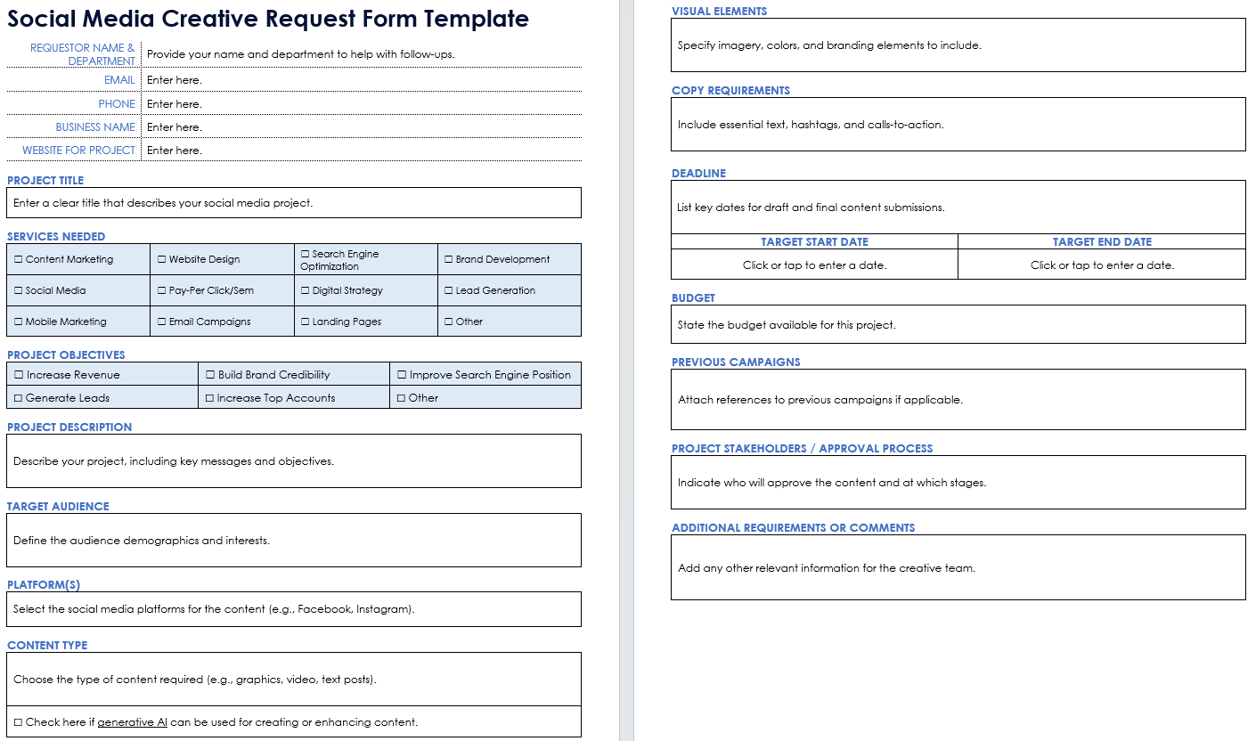 Social Media Creative Request Form Template