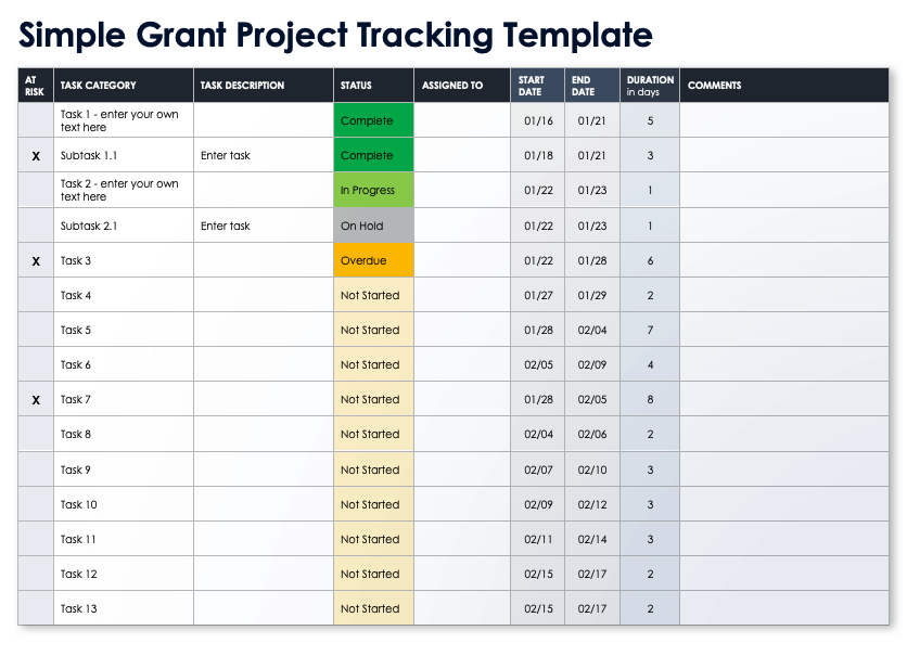 Grant project tracking template