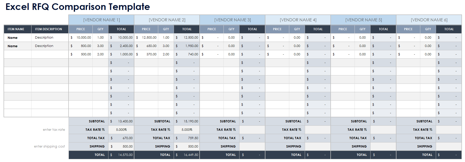 Excel RFQ Comparison Template