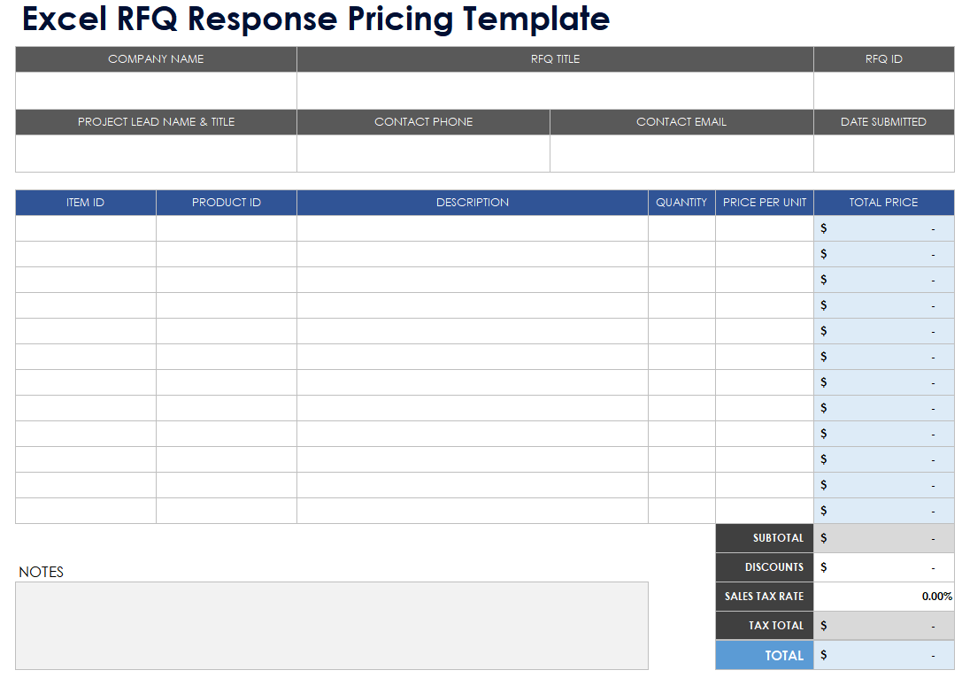 Free Excel RFQ Templates, Forms & Trackers