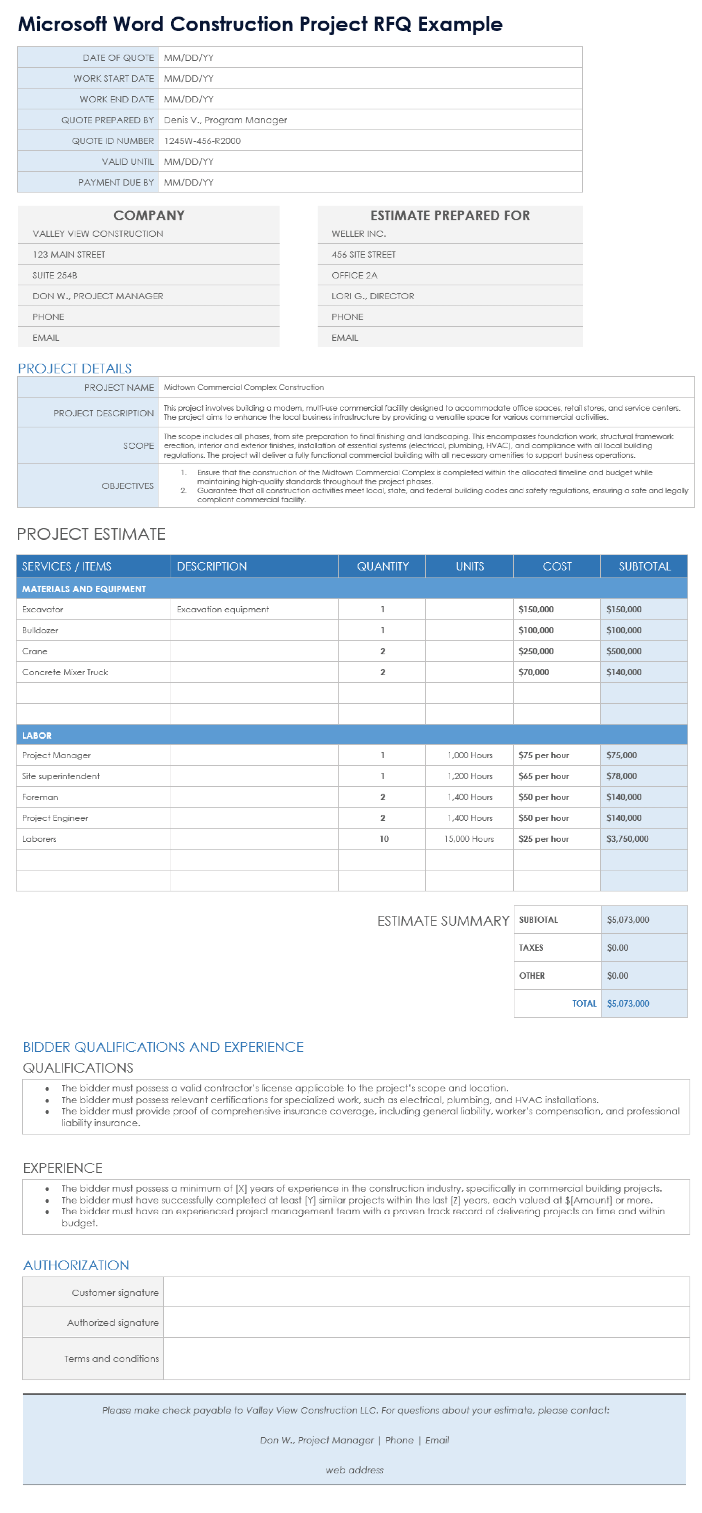 Free Microsoft Word Request for Quotation (RFQ) Templates