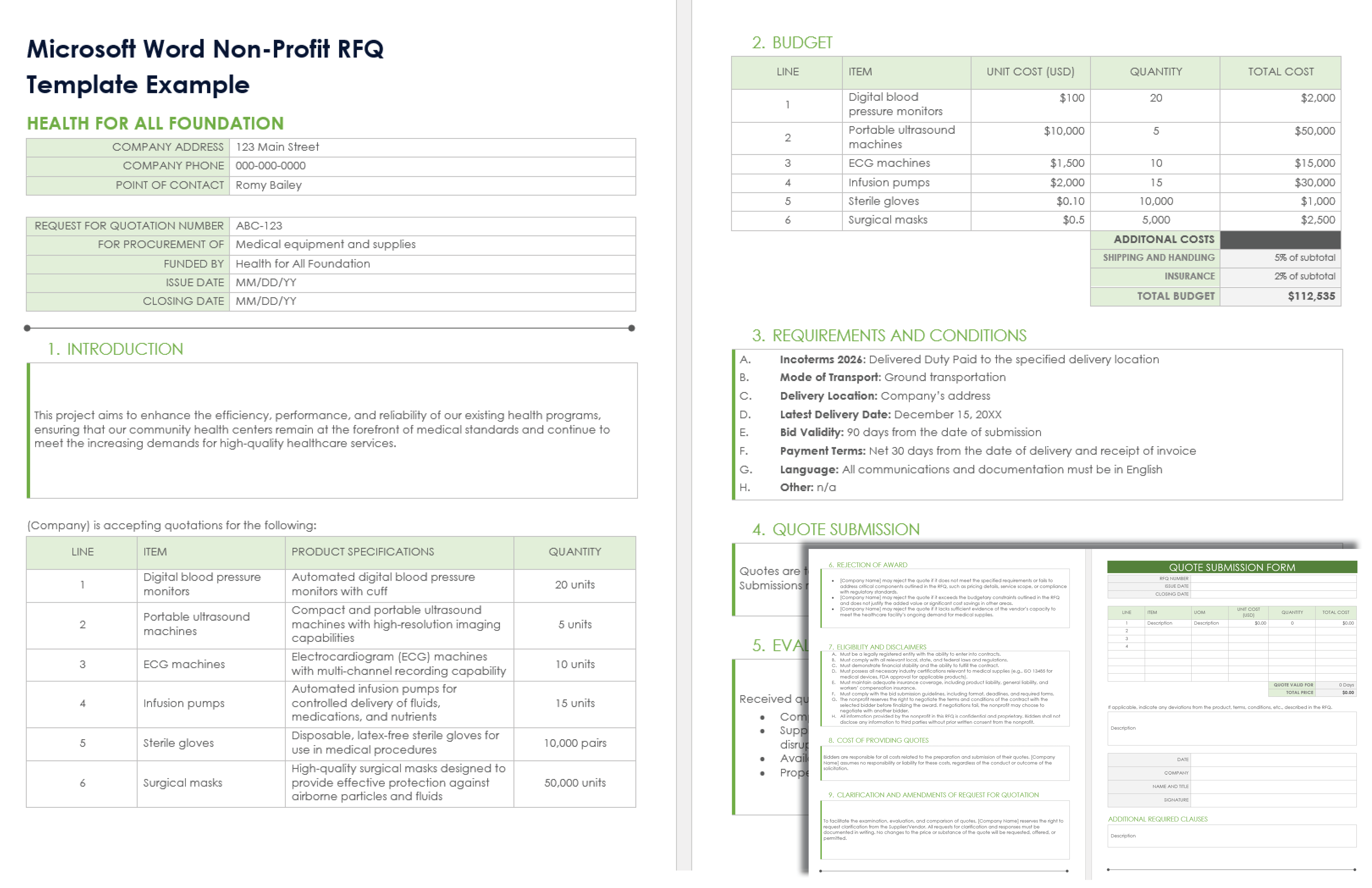 Microsoft Word NonProfit RFQ Template Example