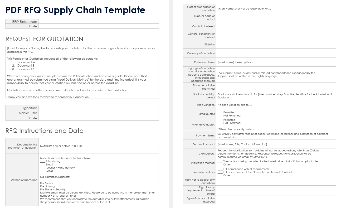PDF RFQ Supply Chain Template