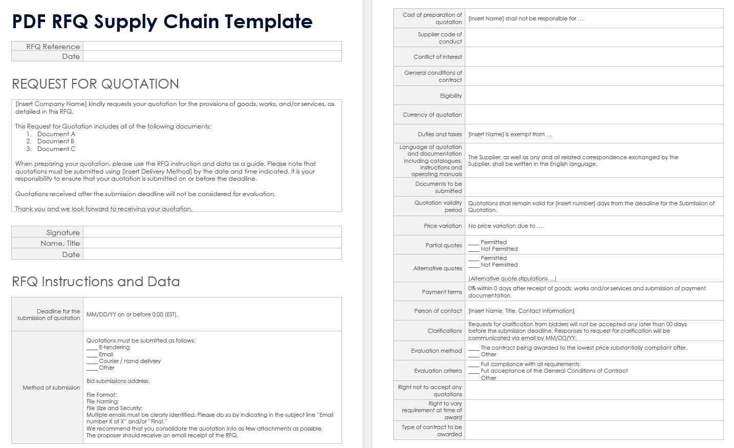 Free PDF Request for Quote (RFQ) Templates & Forms