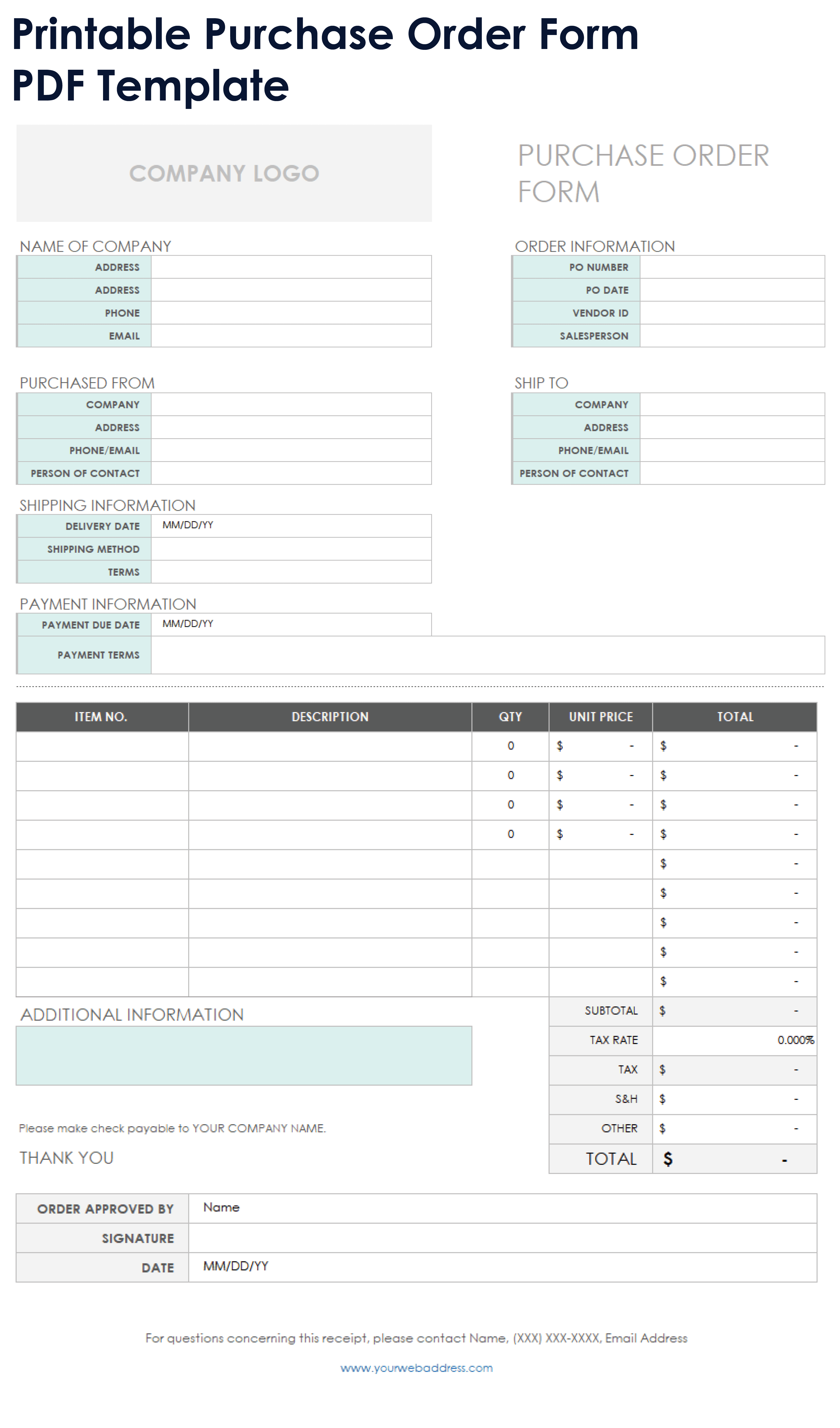 Printable Purchase Order Form Template