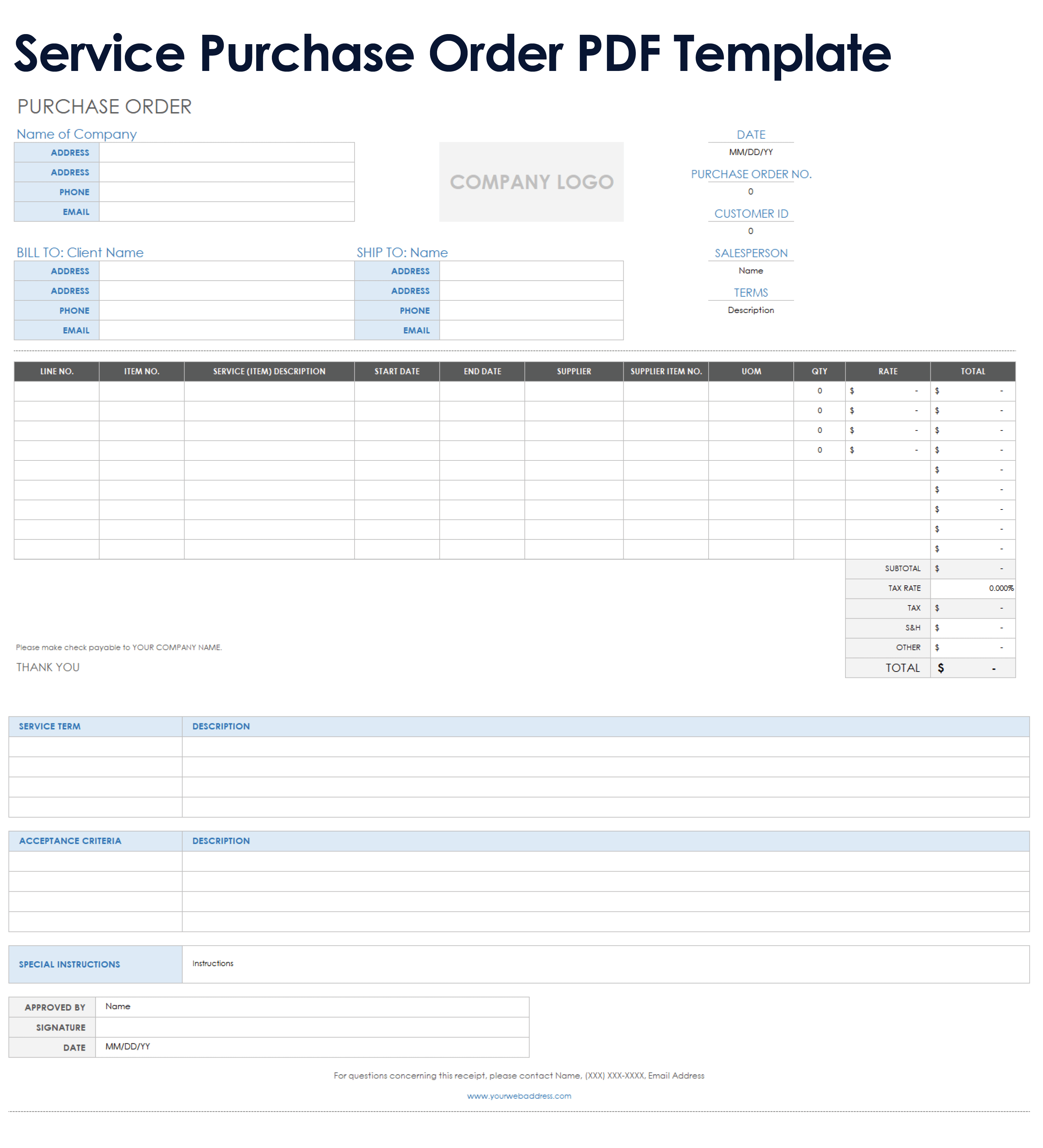 Service Purchase Order Template