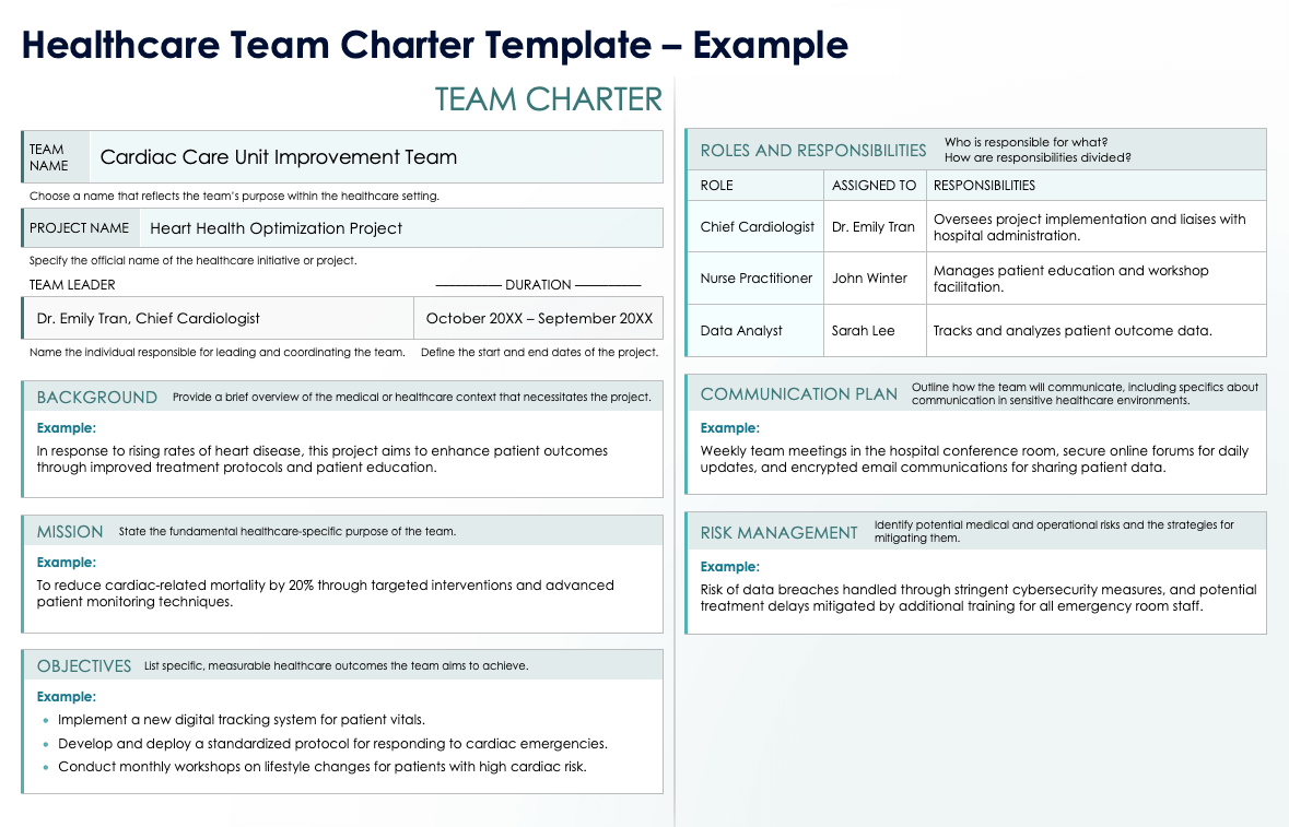 Healthcare team charter template