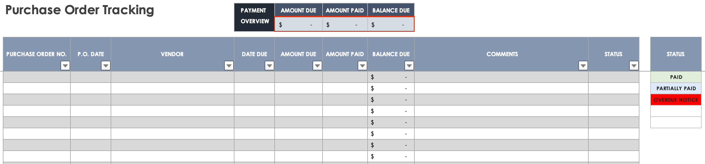 Excel Purchase Order Tracking Template Overview