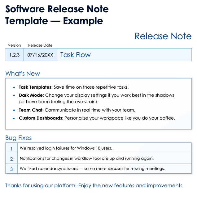 Software Release Note Template