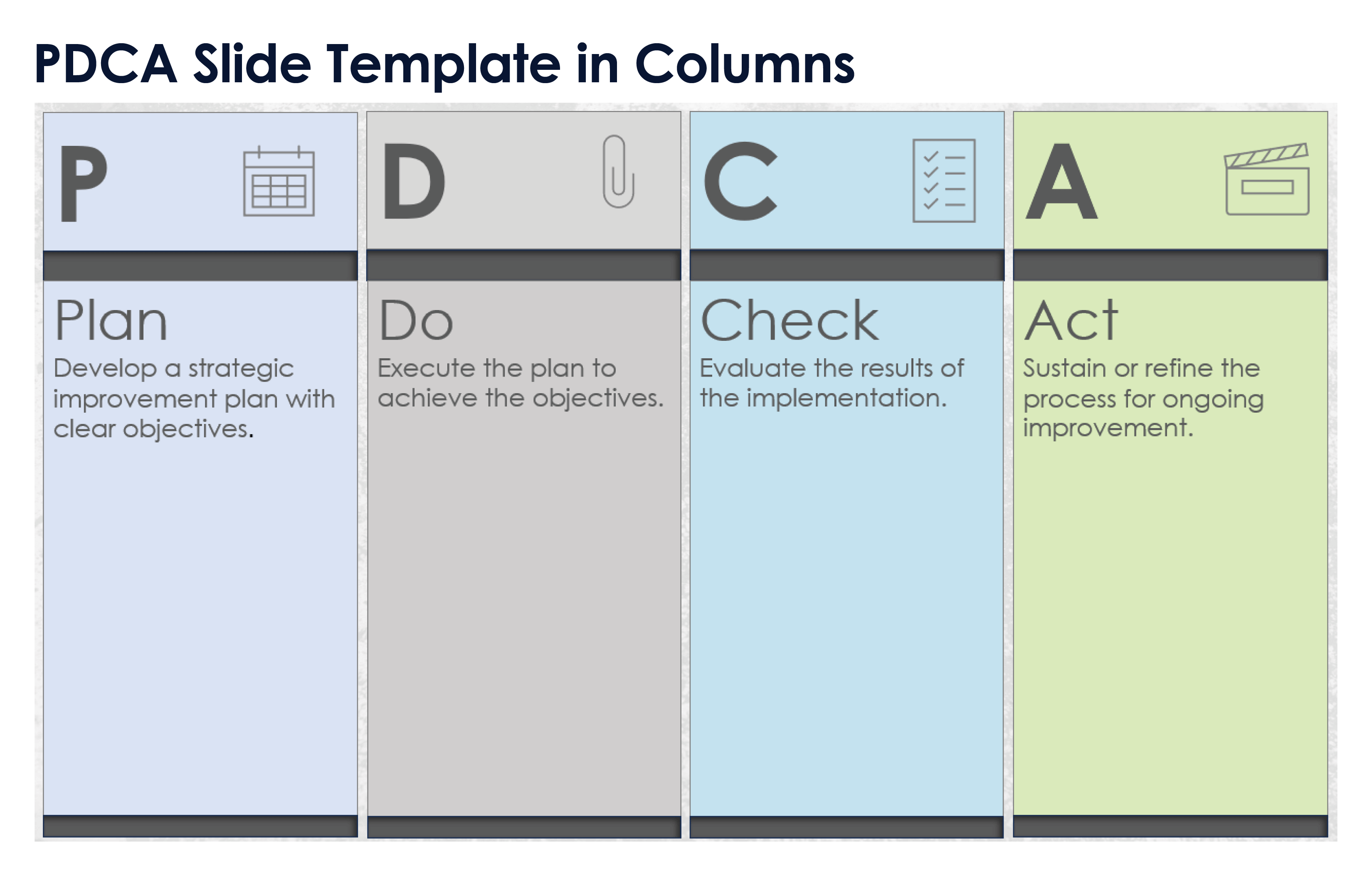 PDCA Slide Template in Columns