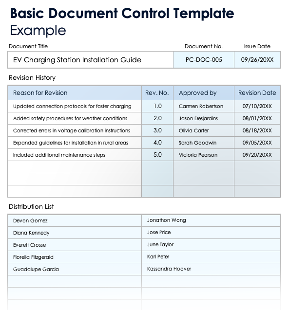 Basic Document Control Template Example