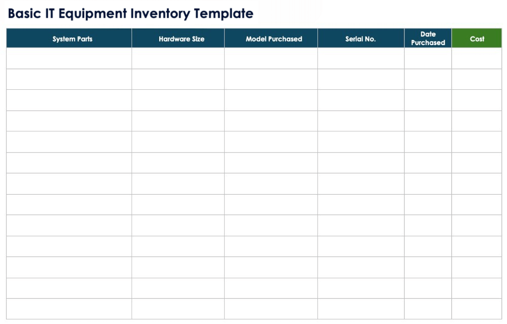 Basic IT Equipment Inventory Template