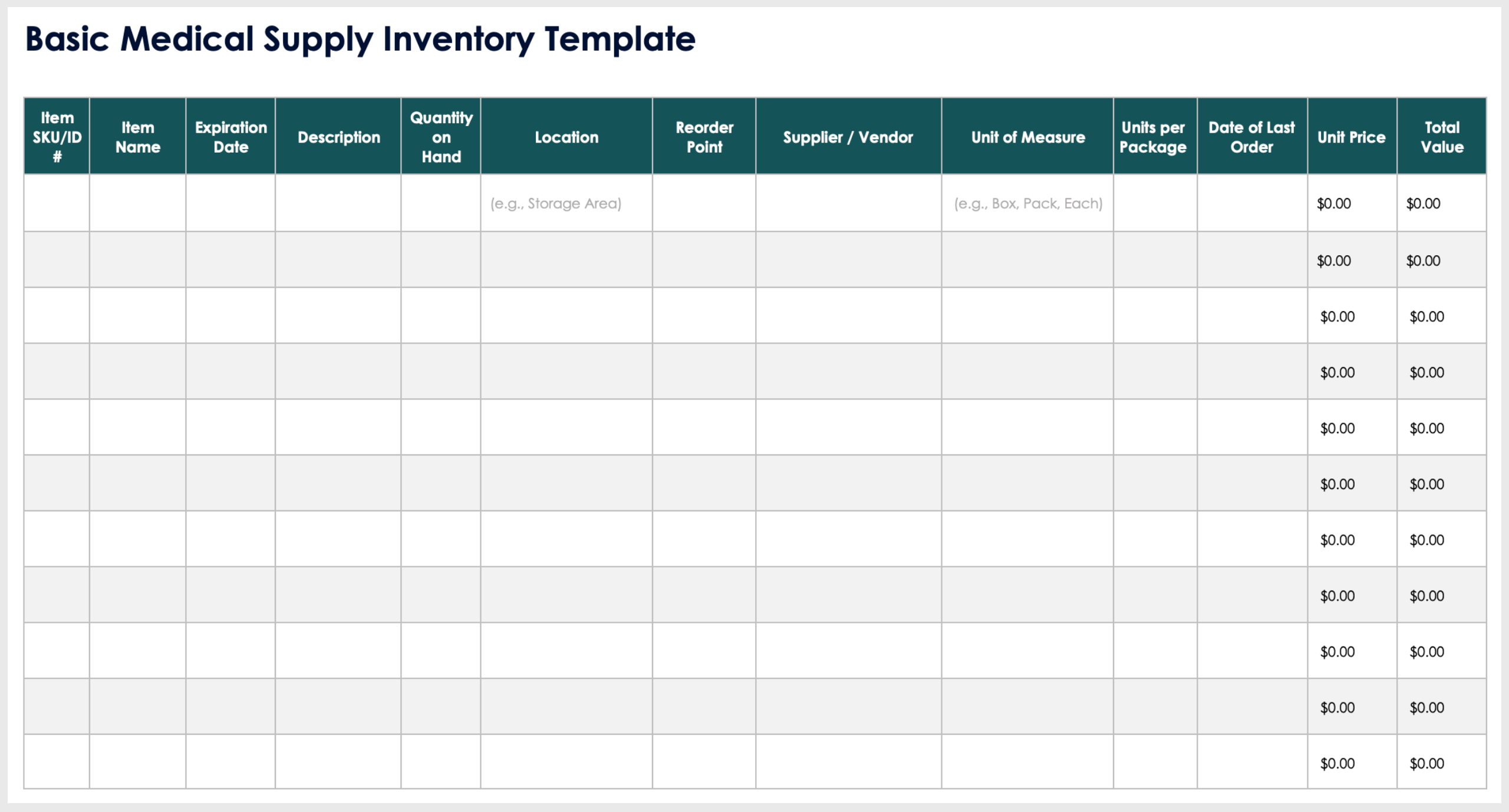 Basic Medical Supply Inventory Template