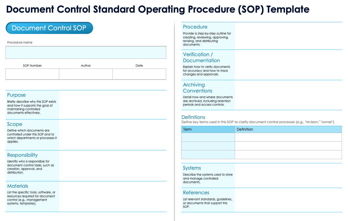 Document Control Standard Operating Procedure SOP Template