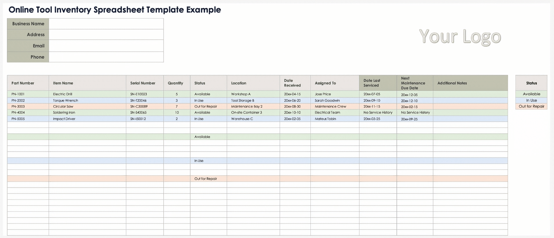 Online Tool Inventory Spreadsheet Template Example