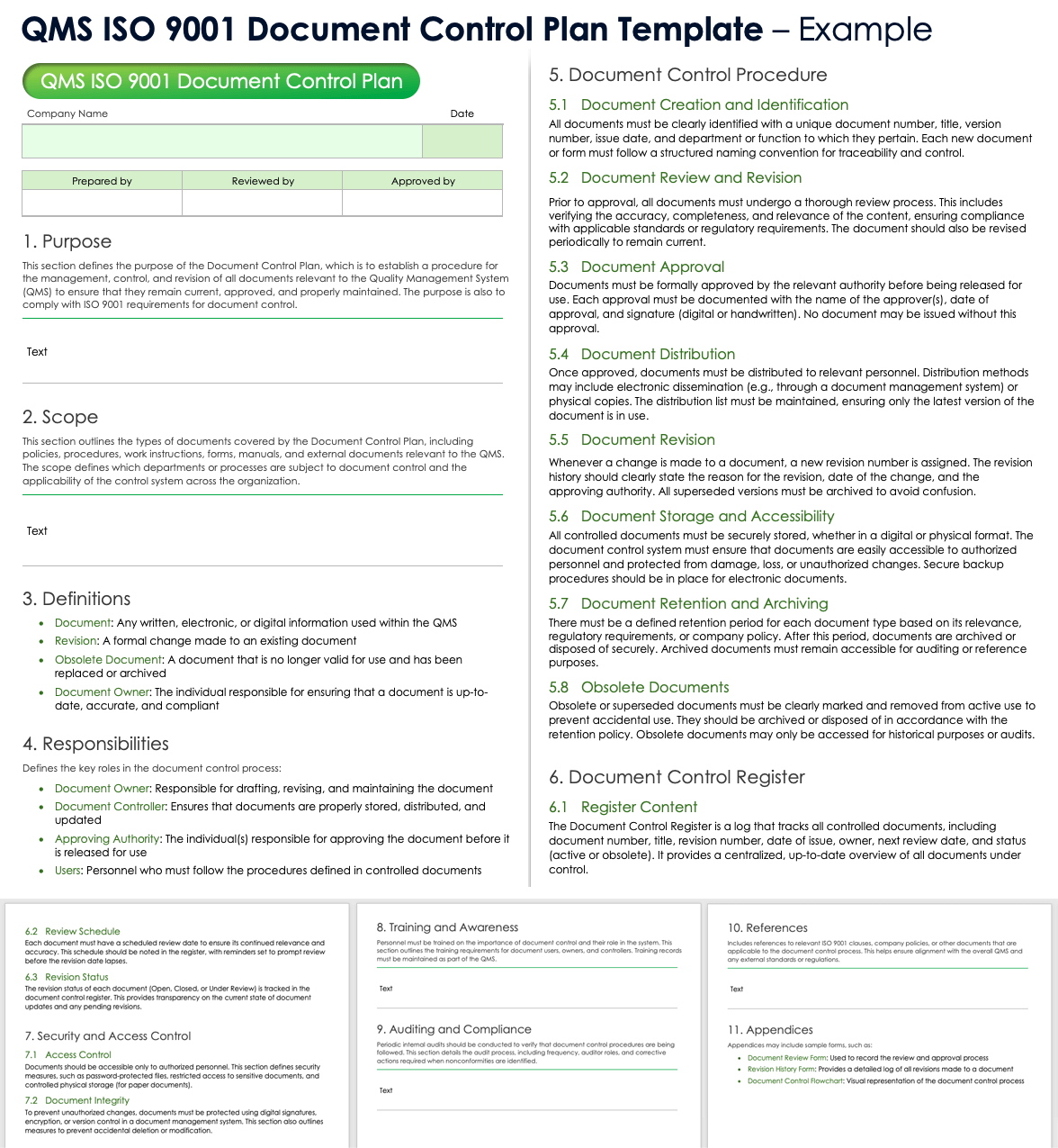 QMS ISO 9001 Document Control Plan Template Example