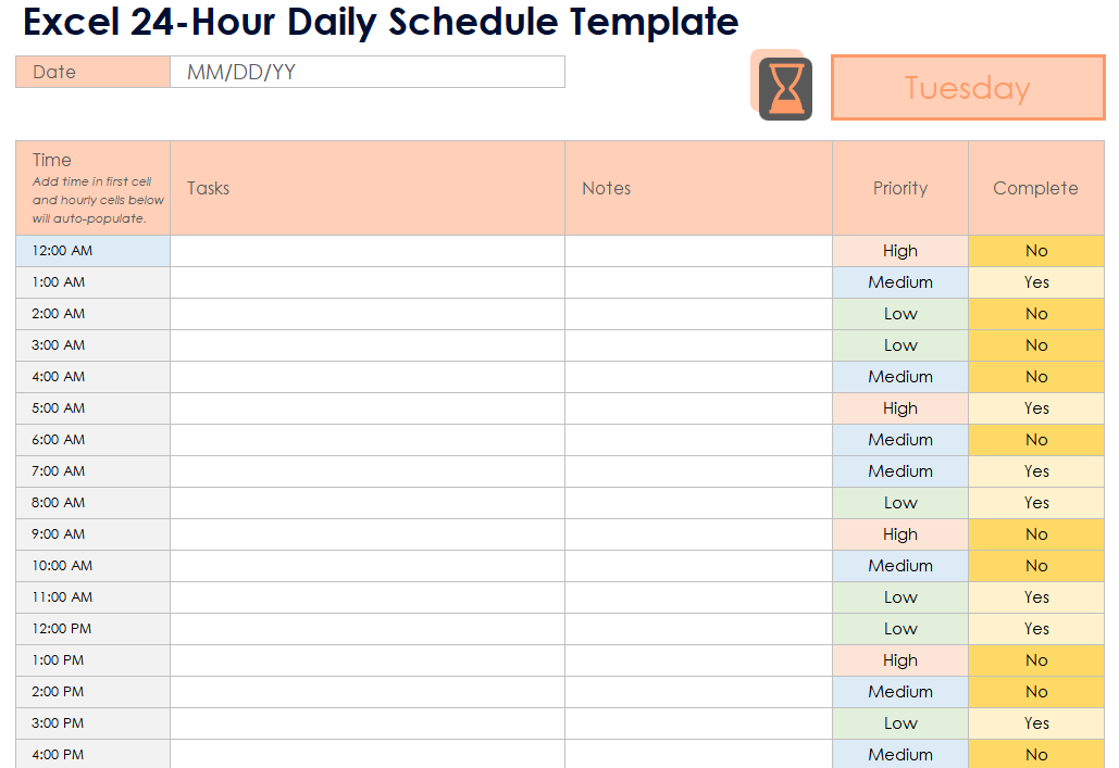 24-Hour Daily Schedule Template