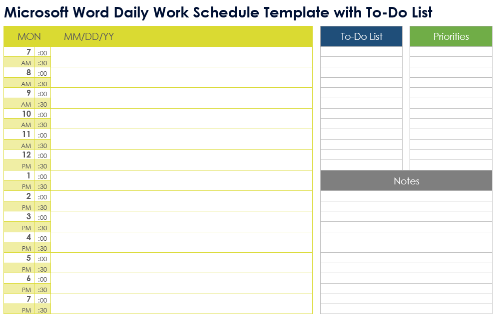 Microsoft Word Daily Work Schedule Template with To-do List