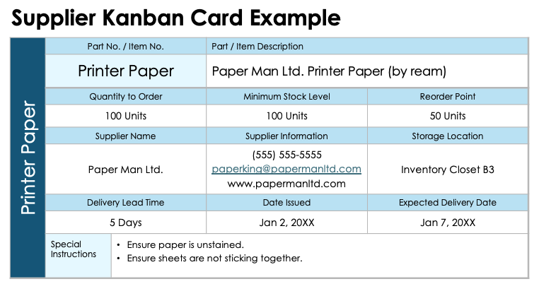 Supplier Kanban Card Example