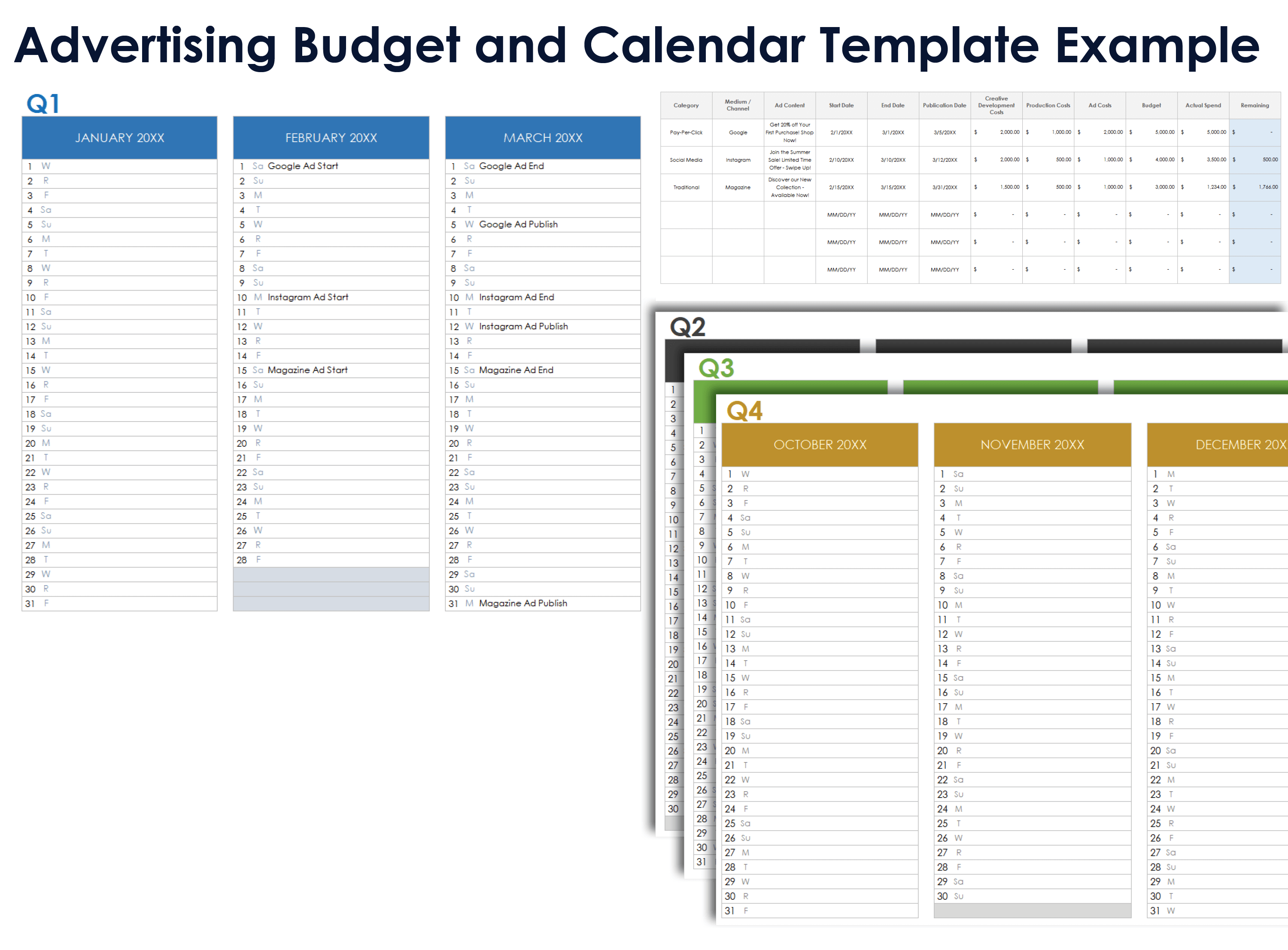 Advertising Budget and Calendar Template Example