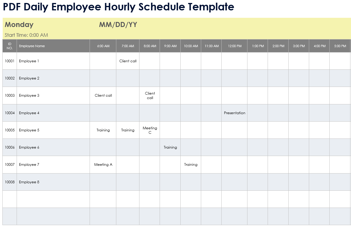 PDF Daily Employee Hourly Schedule Template