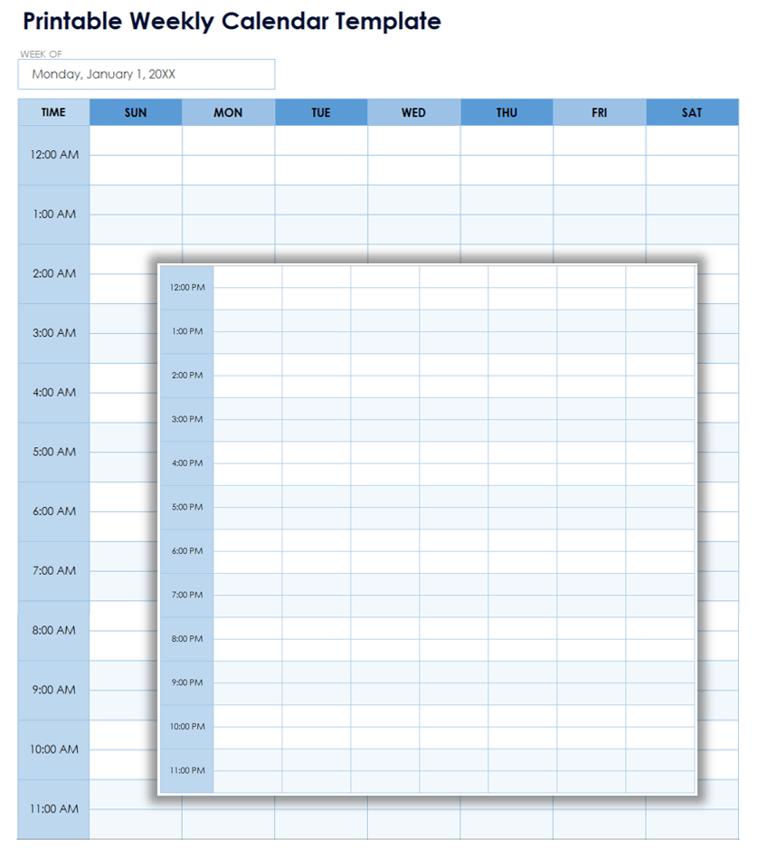 Printable Weekly Calendar Template Portrait