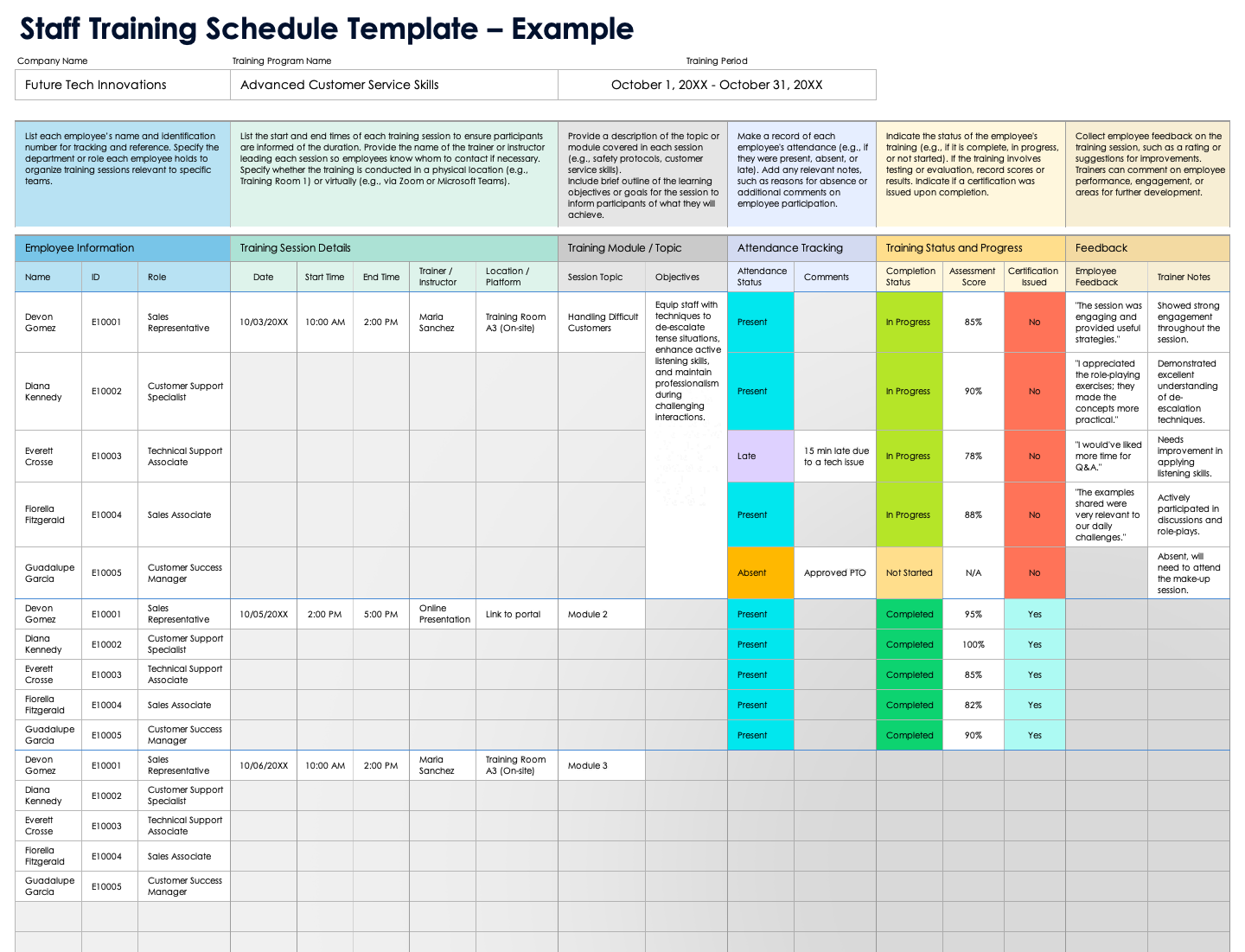 Staff Training Schedule Template Example