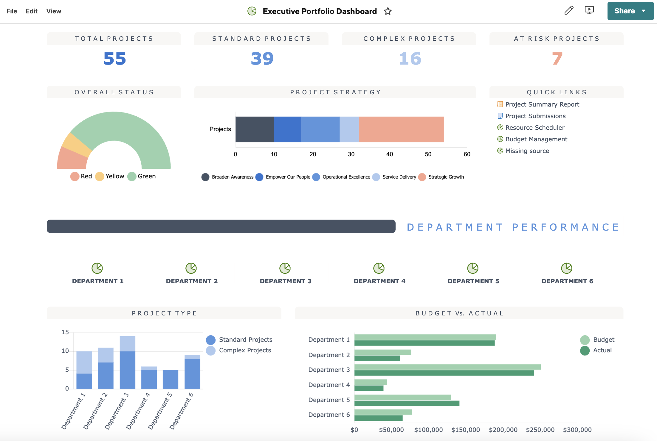 Executive Portfolio Dashboard Example 