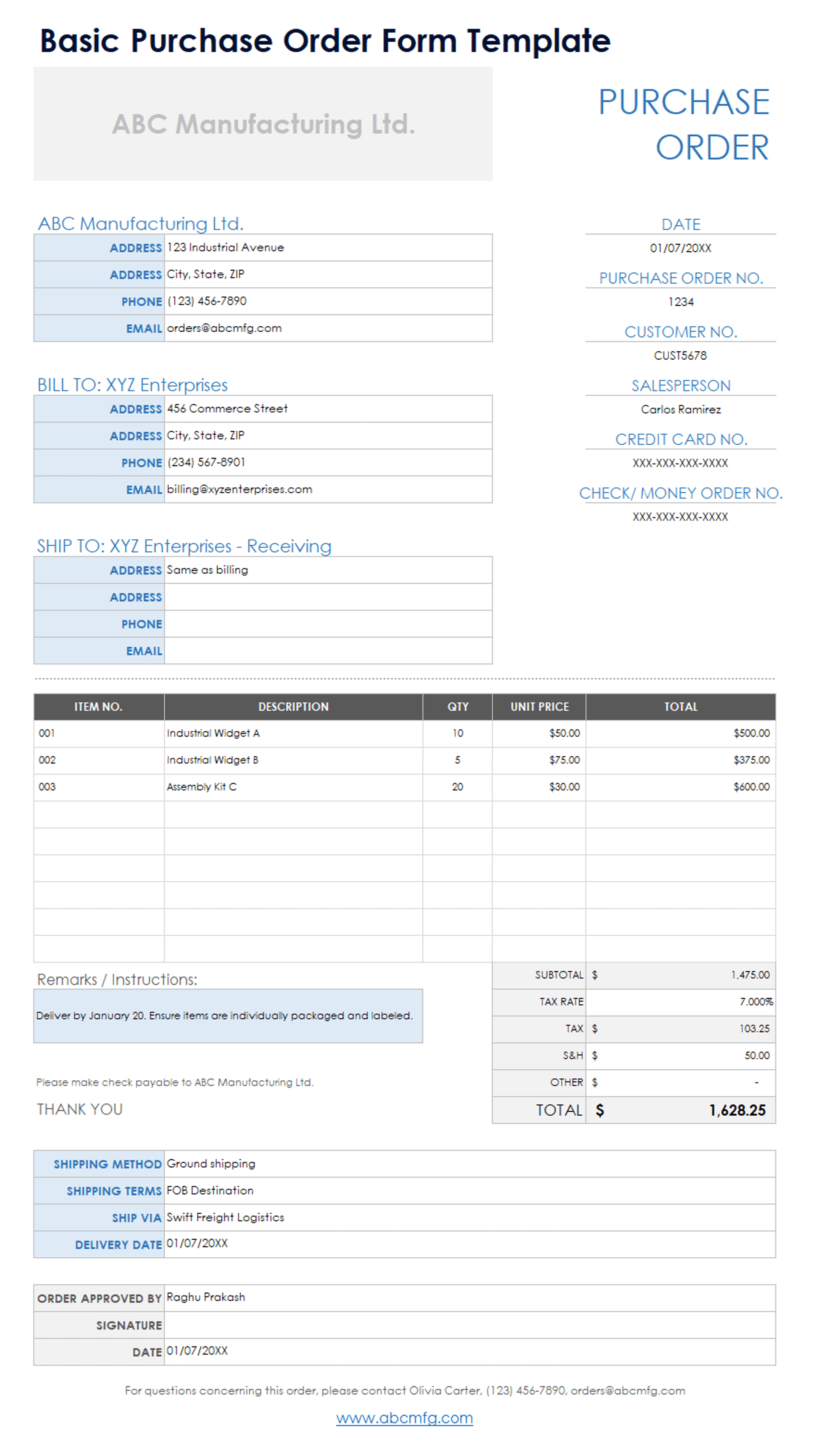 Google Spreadsheet Purchase Order Template