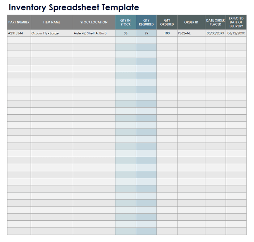 Inventory Spreadsheet Template