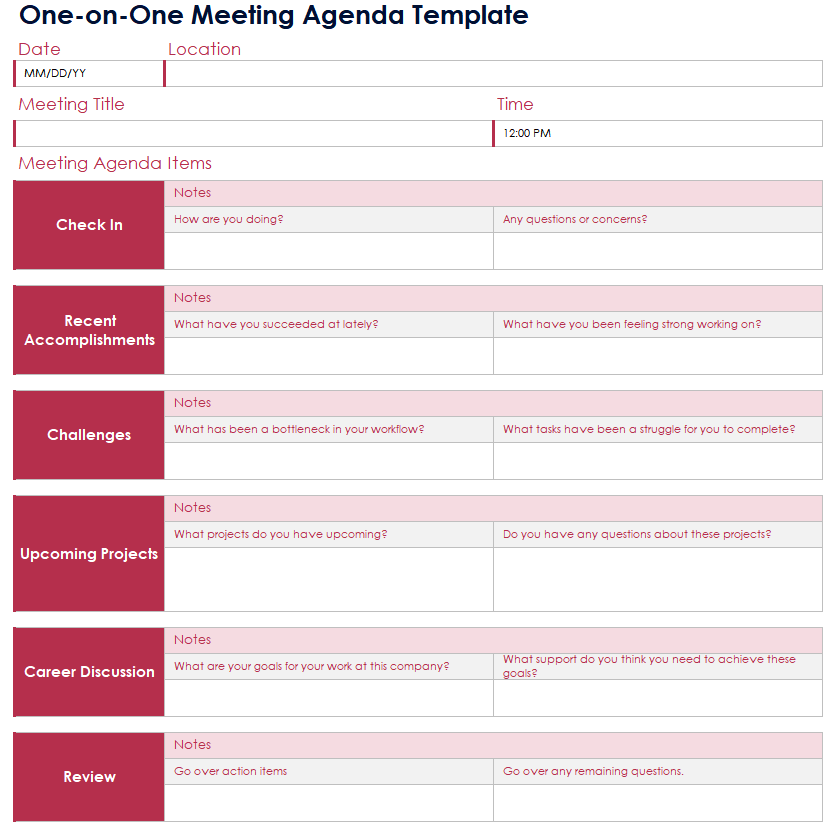 One-on-One Meeting Agenda Template